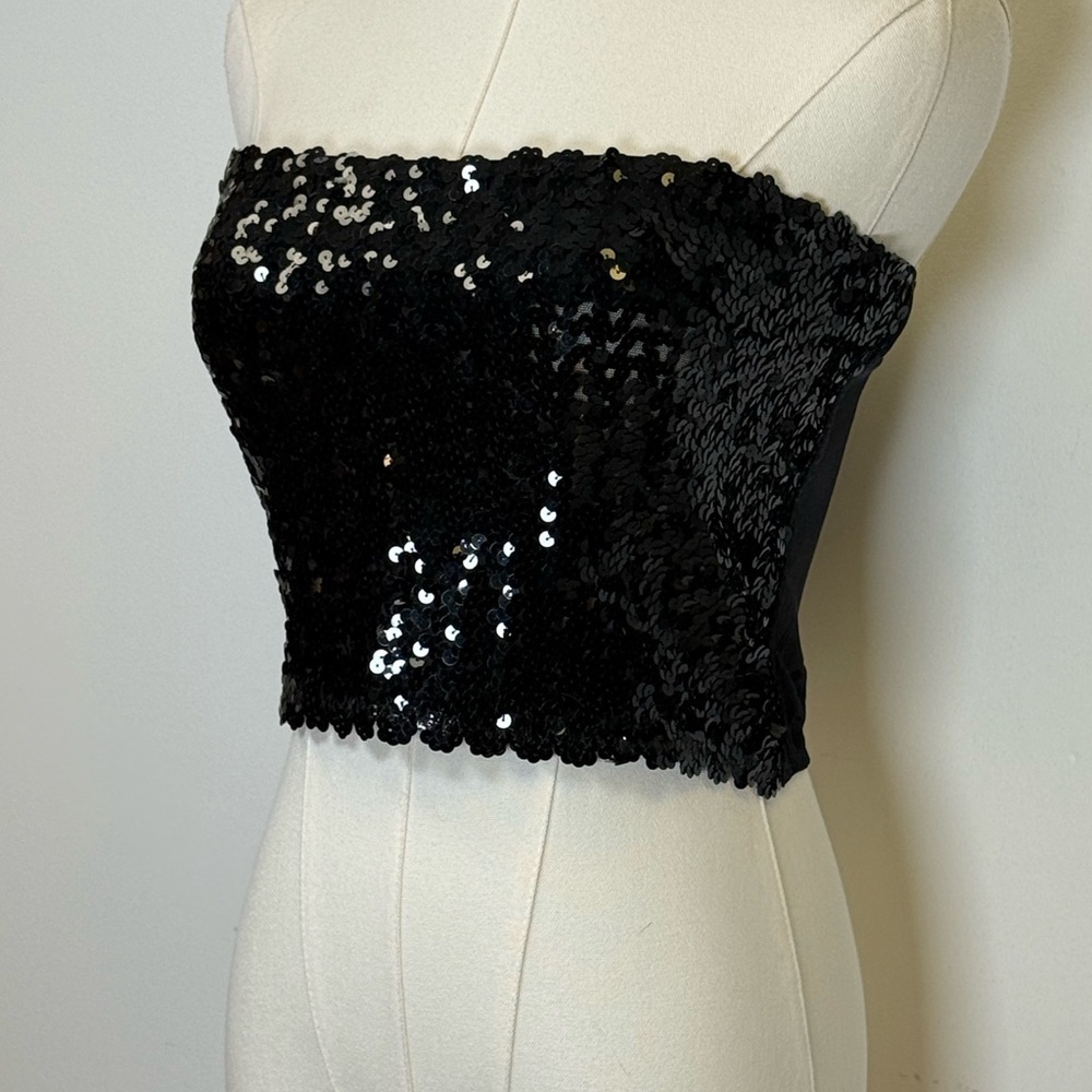 Vintage Y2K Victoria’s Secret Black Sparkle Sequin Tube Top Women’s Size Large